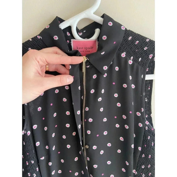 Kate Spade New York Daisy Dot Shirt Dress Size 0 Black Pink Polka Dot Florals - Picture 9 of 16